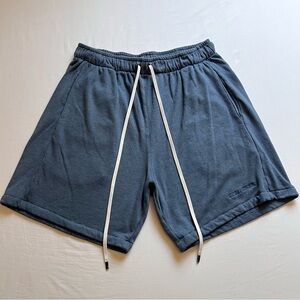 DANIEL PATRICK blue knit terry cotton blend elastic waist logo drawstring shorts